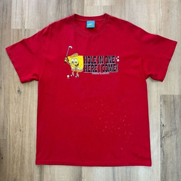 Vintage Nickelodeon SpongeBob 2002 Mens Shirt Hole In One Here I Come Size Large - Picture 1 of 5